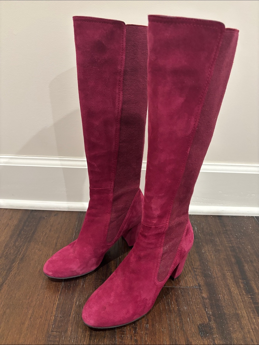 Stuart Weitzman Livia Suede Boots Cranberry 8.5